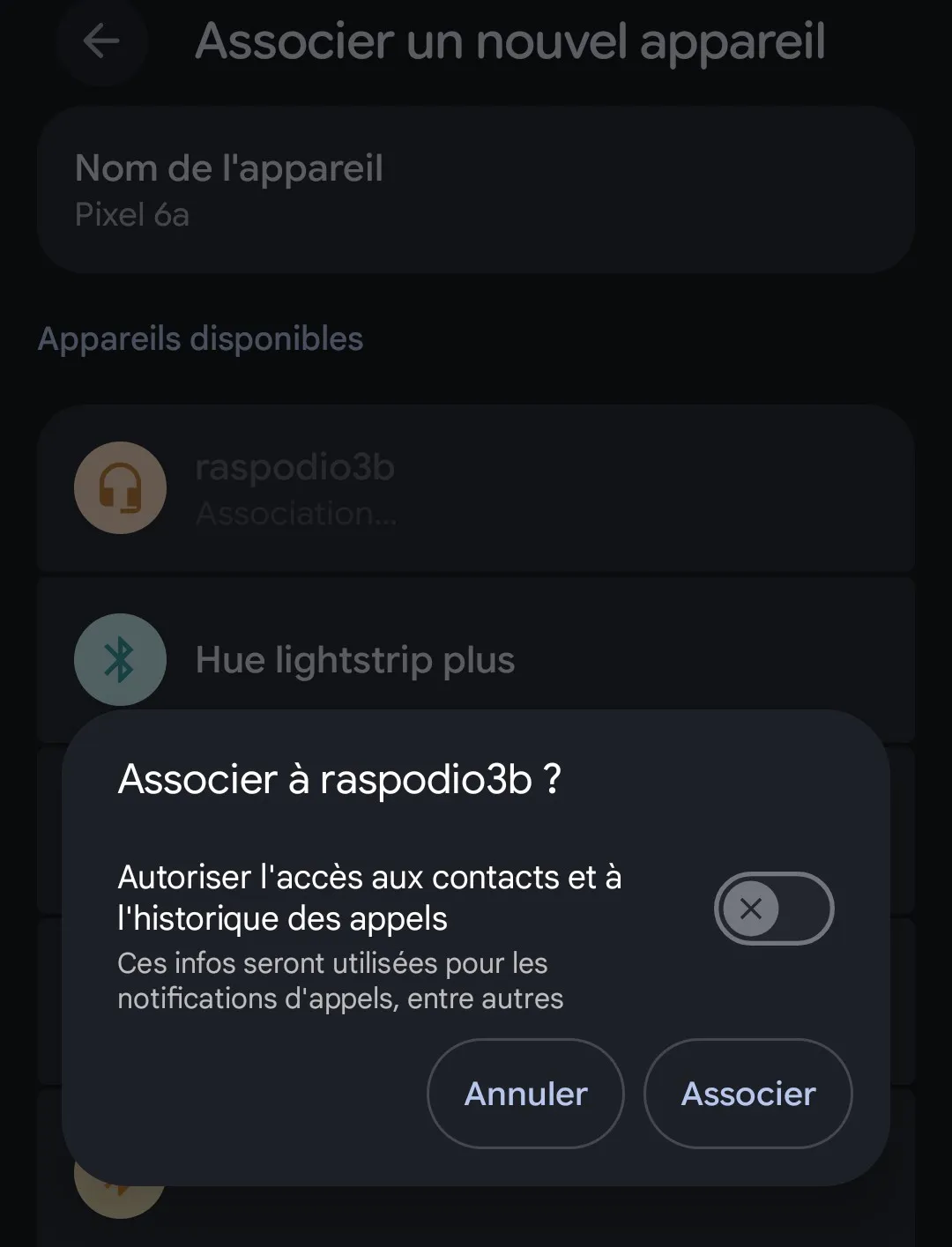 Android pairing confirmation dialog for the odio node