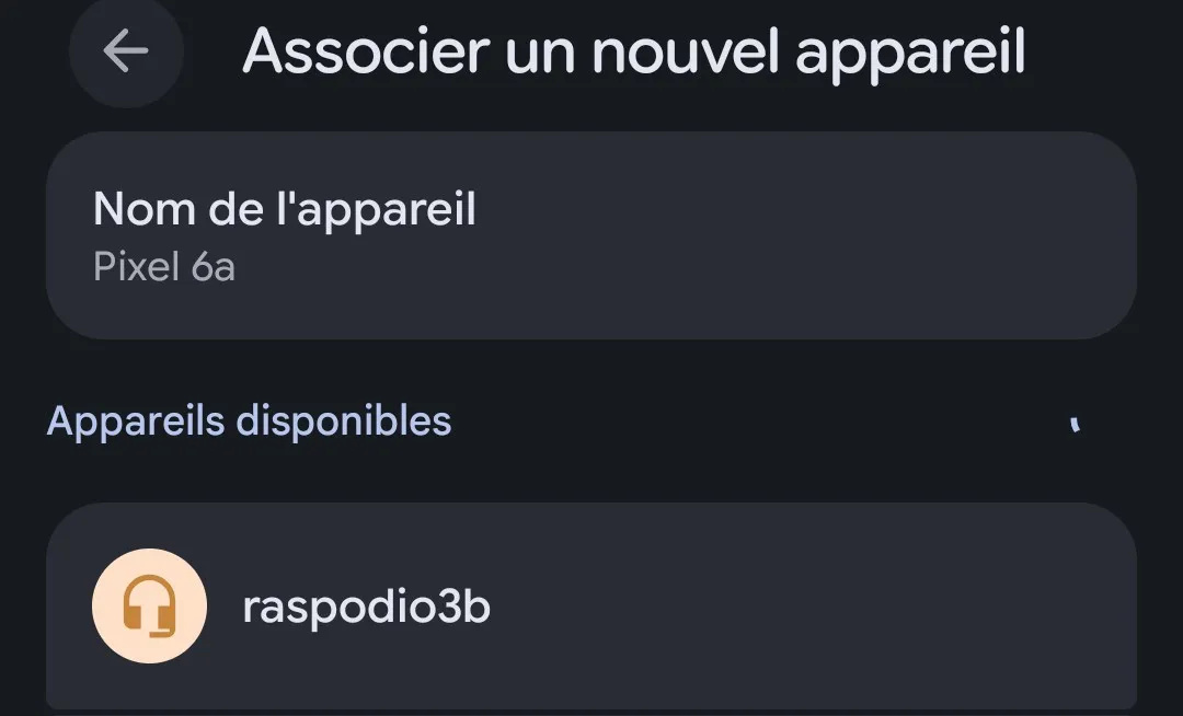 Android Bluetooth settings showing the odio node as an available device