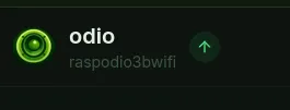 Embedded UI header badge for an odio node, showing a green up arrow that indicates an upgrade is available