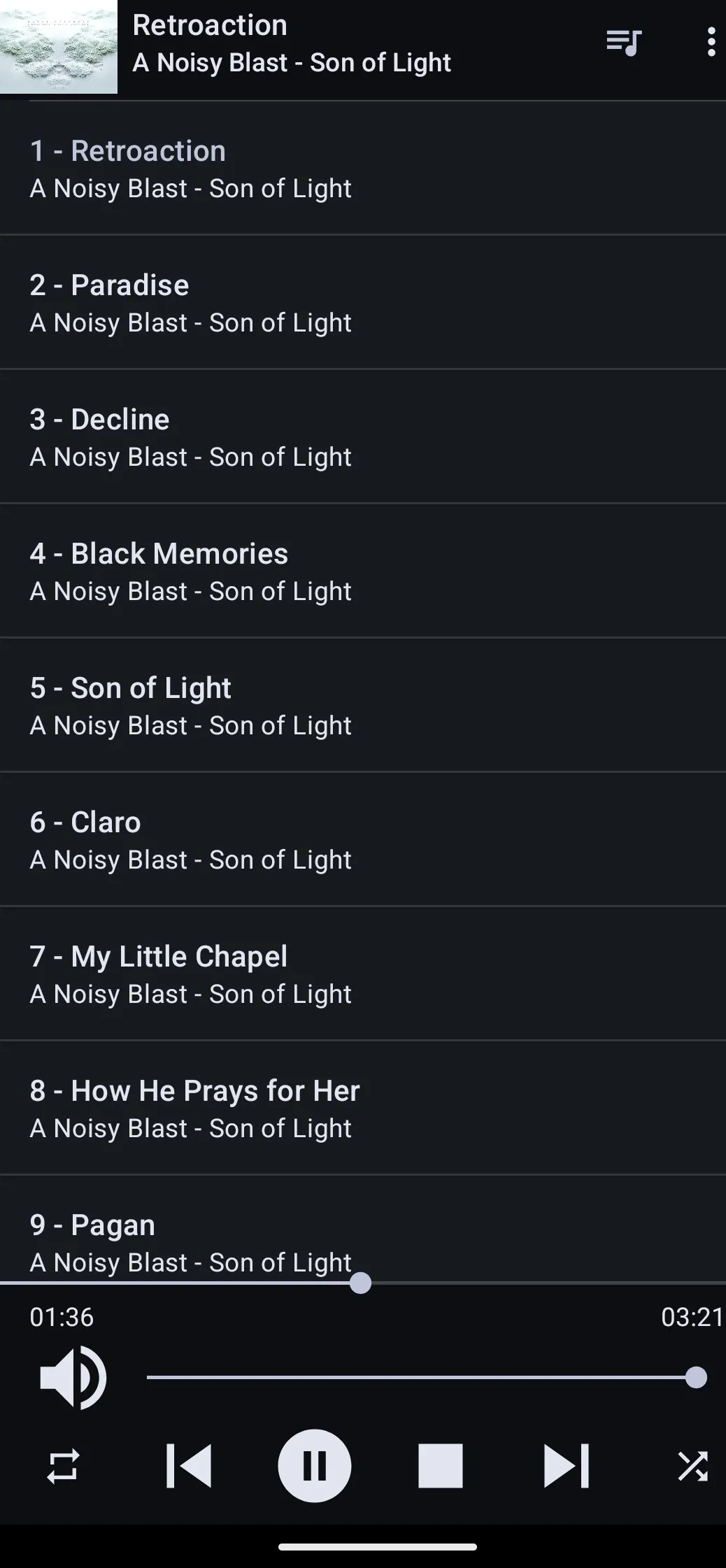 MALP showing the full CD tracklist with artist, album, and track durations