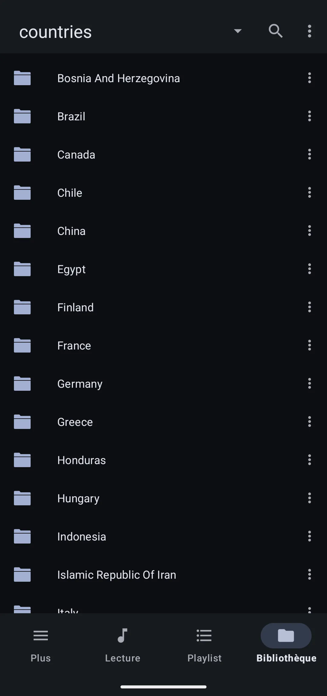 Countries list including Brazil, Canada, Chile, Finland, France, Germany, Greece, Honduras, Indonesia