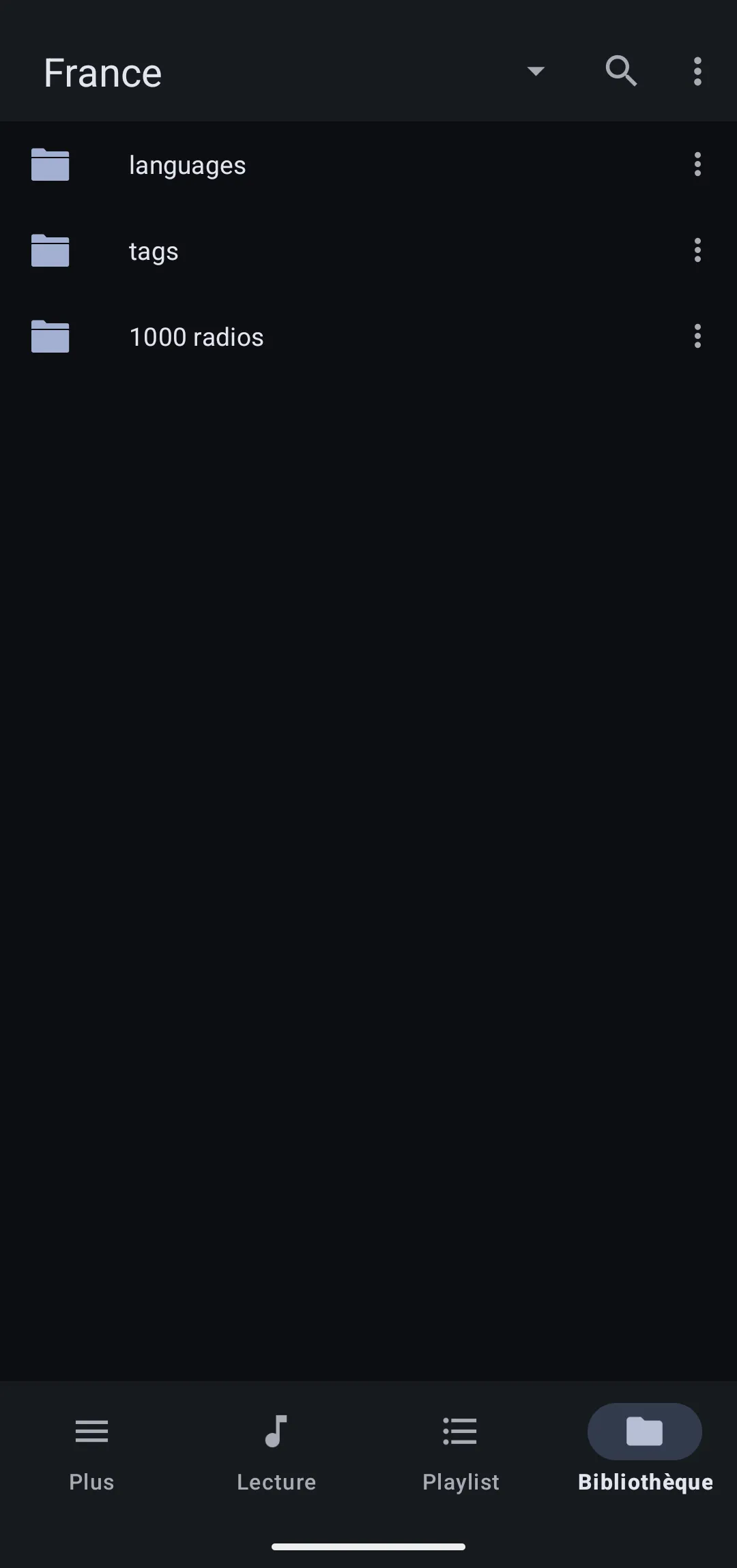 France folder with languages, tags, and 1000 radios subfolders